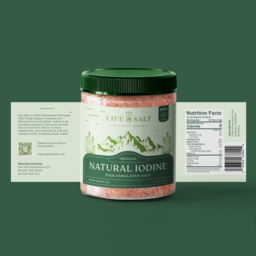 Label for Natural Iodine Pink Himalayan Salt that is fused with Seaweed Design by Kukuh Saputro Design