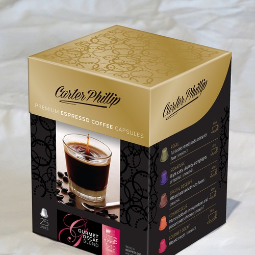 Design an espresso coffee box package. Modern, international, exclusive. Réalisé par Sonia Maggi