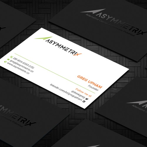Design a cool, edgey but sophisticated business card for an alternative investment firm. Design von Taaiebah