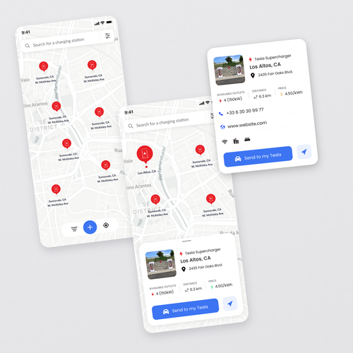 Tesla App to localise charging point on a map Design by Genadi Georgiev