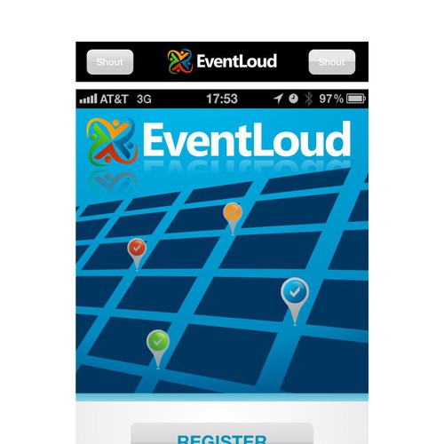 EventLoud iPhone App Logo+Splash Screen Design Diseño de KNRGN