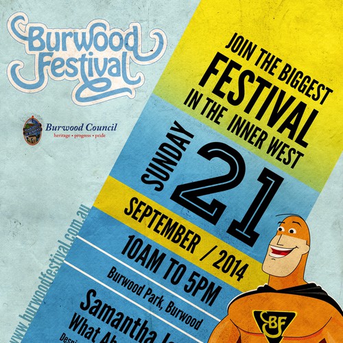 Burwood Festival SuperHero Promo Poster Diseño de tale026