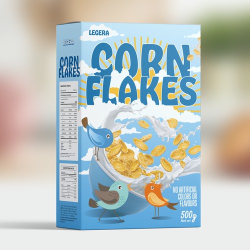 Premium cereal breakfast packaging (Corn Flakes) Design by Glerm Rubini