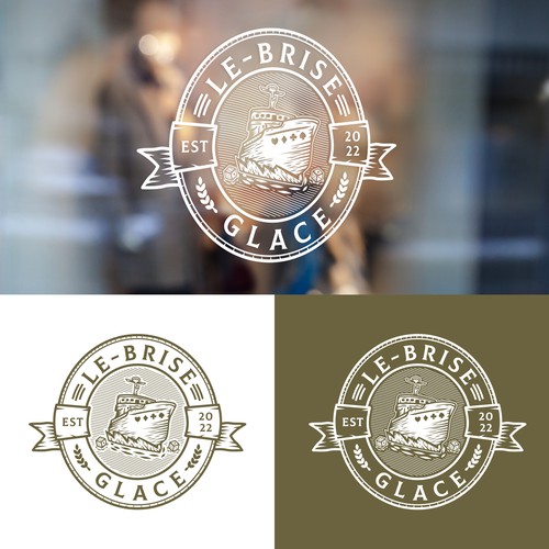 Board game bar logo with tavern design, inspired by vintage ice breaker boat atmosphere - official name is "Le Brise-gla Design réalisé par Logo Stadium