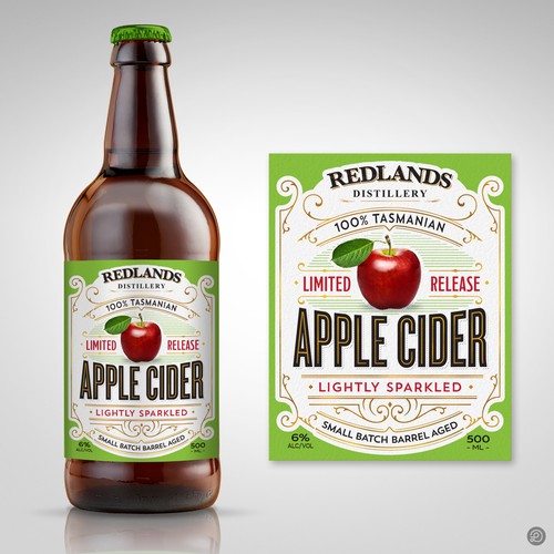 Whisky barrel aged cider bottle label Product label contest