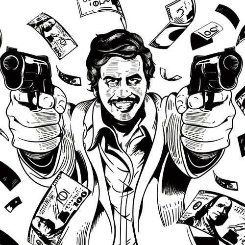 Create a portrait illustration of a mafia man Illustration or