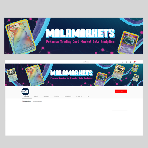 Design a Youtube banner for a channel that focuses on Pokemon trading card market analytics!! Design by Y_Designs