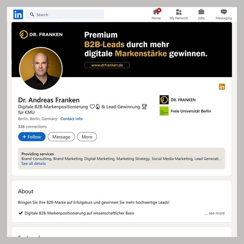 LinkedIn Header Image | B2B digital brand positioning and lead generation consultant Design by Wisden
