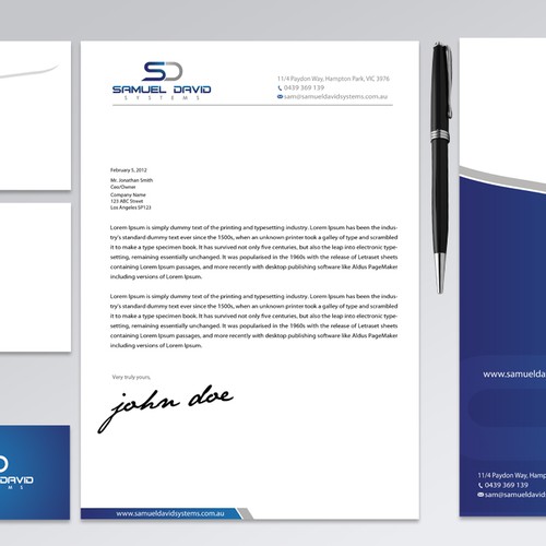 New stationery wanted for Samuel David Systems Diseño de conceptu