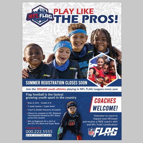 Exciting NFL FLAG Youth Football Flyer for Schools Design réalisé par Mah_Ari