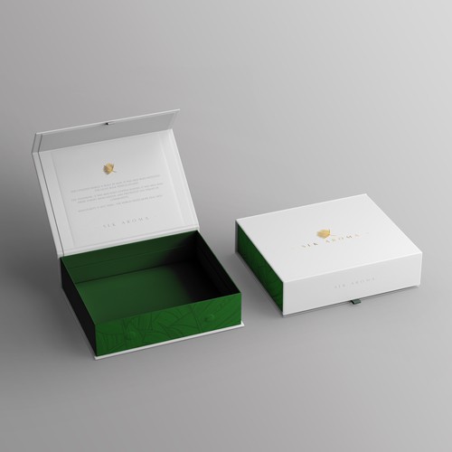 Unique discovery/gift set box design for ultra luxe aroma oil set Design by Bloom Graphic