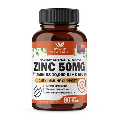 We need a "beautiful bottle label" for Zinc and Vitamin D3 supplement - Redesign Design by Fredrick Balois