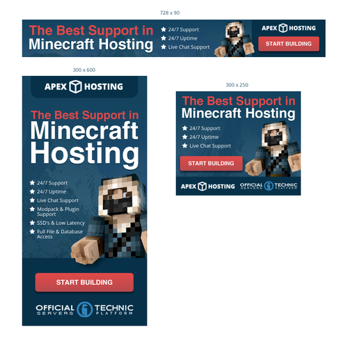 Minecraft Hosting Display Ads バナー広告 コンペ 99designs