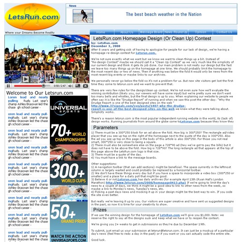 LetsRun.com Homepage Re-Design/Cleanup Diseño de Raaju