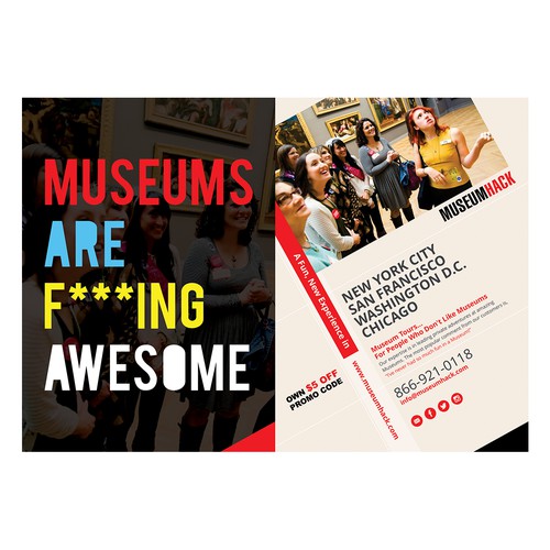 Design a postcard for a $2 million+ renegade museum tour company デザイン by FuturisticBug