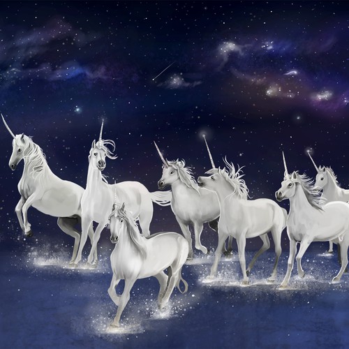 Illustrate a realistic herd of unicorns! Illustration or graphics contest