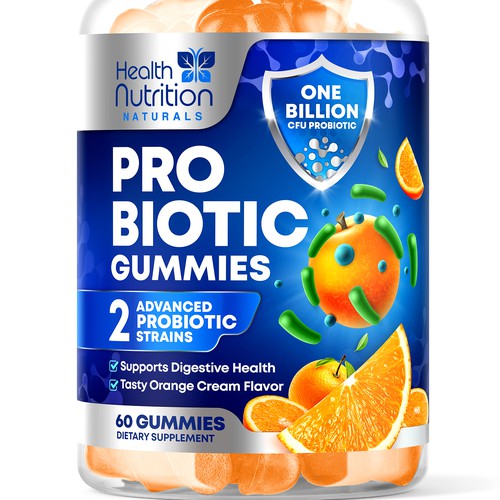 Healthy Probiotic Gummies Label needed for Health Nutrition Design réalisé par rembrandtjurin