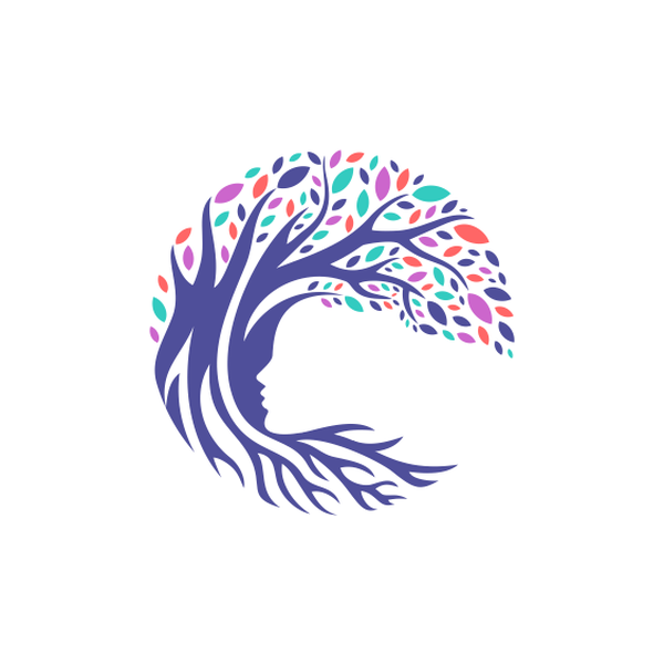 Illustration of a tree and a woman's face.