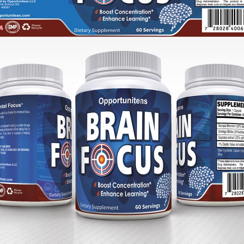 Create product label for Brain Focus supplement Design réalisé par lantonx