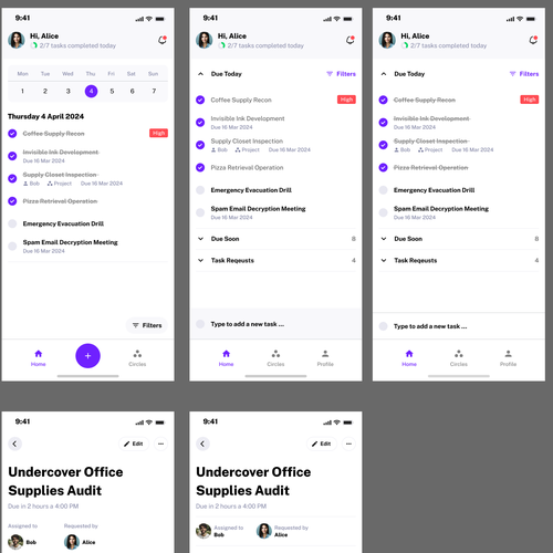 Clean and Intuitive Mobile app design for a collaborative task management app Design by Raymond's designs