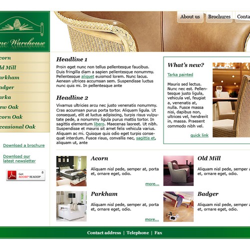 Design of website front page for a furniture website. Design by ds.store