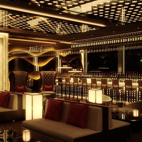 3d realistic interior design for hookah lounge