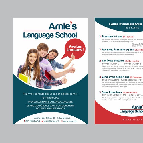 Un Flyer Pour Arnie S Language School Postcard Flyer Or Print Contest 99designs