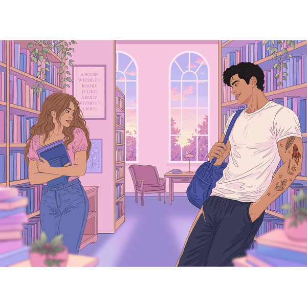 Romance Book Cover Illustration – Library Scene