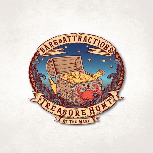Hip & vintage sailor jerry tattoo style logo for treasure hunt at
