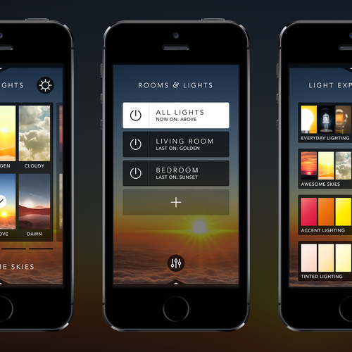 Create an cool, fluid, engaging lighting control app for OnSwitch Lighting Experiences. Design by Sasha Radojevic