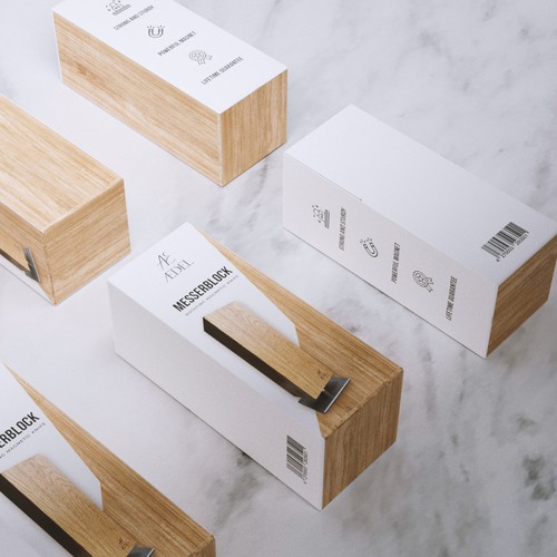 Design of an elegant product packaging for the first product of a new brand. Rotating knife block Design by A2Z ♈︎BRANDING♈︎©