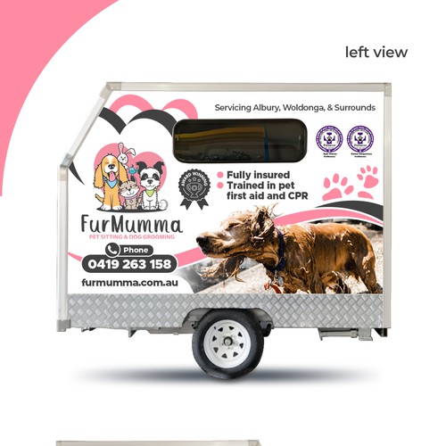 Design a cohesive wrap for our grooming trailer Design by imöeng