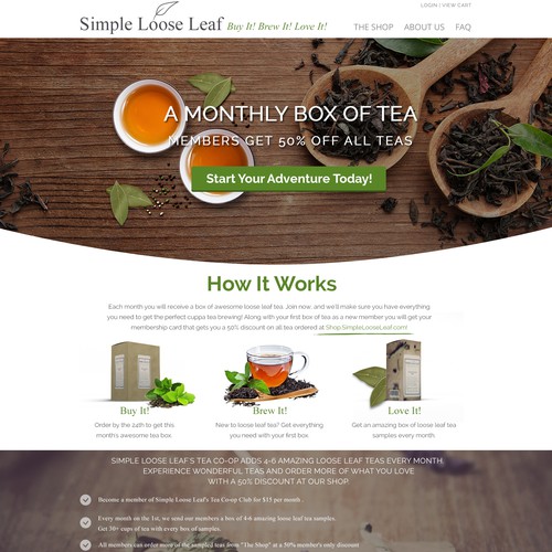 Landing Page/Subscription Signup Page for a Tea of the Month Subscription Box Design by Hristina.