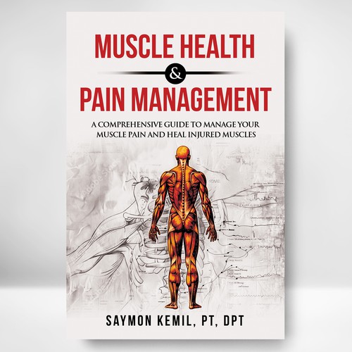 Book cover with a drawing images of the human anatomy combining muscles and bone structure. Design by libzyyy