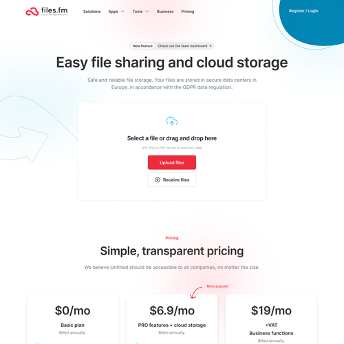 Files.fm - frontpage redesign for cloud storage website Design by almo.designer ✨