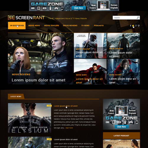 Redesign ScreenRant.com's Home Page. Réalisé par botak