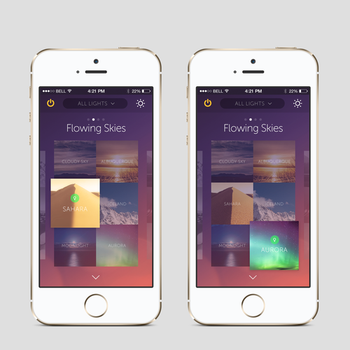 Create an cool, fluid, engaging lighting control app for OnSwitch Lighting Experiences. Design by Ed Stephens