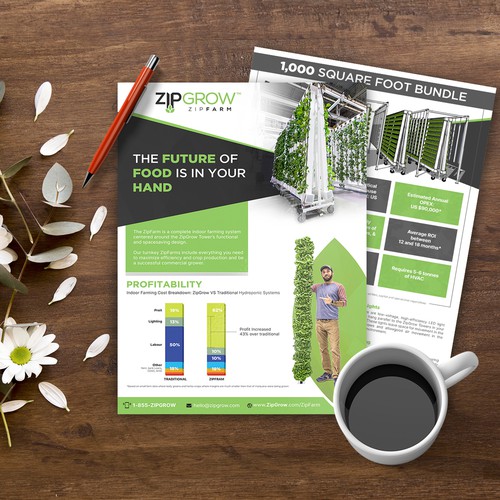 Brochure design for indoor, vertical hydroponic farm Design by Logicainfo ♥