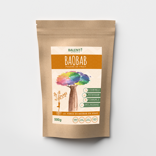 Looking for a calm and powerful packaging for our baobab powder. Design by GIV Designs ★❤◆