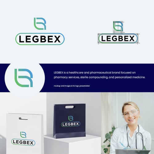 "Modern minimalist logo for healthcare / pharmaceutical brand LEGBEX" winning Logo & hosted website