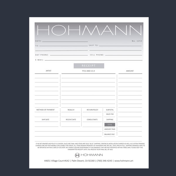 Carbon Copy Form for Art Gallery