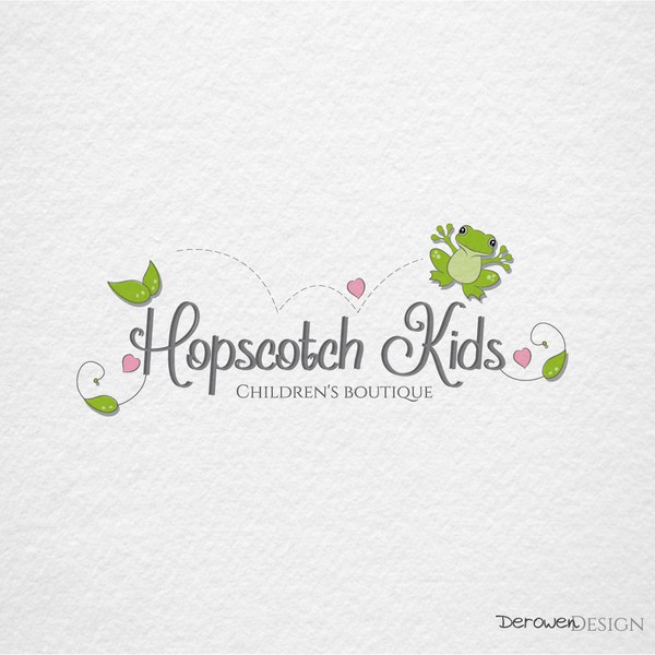 Design by DerowenDesign titled "Cute frog logo for a Children's Boutique."