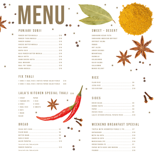 Indian Restaurant Menu Design Design by wildhare