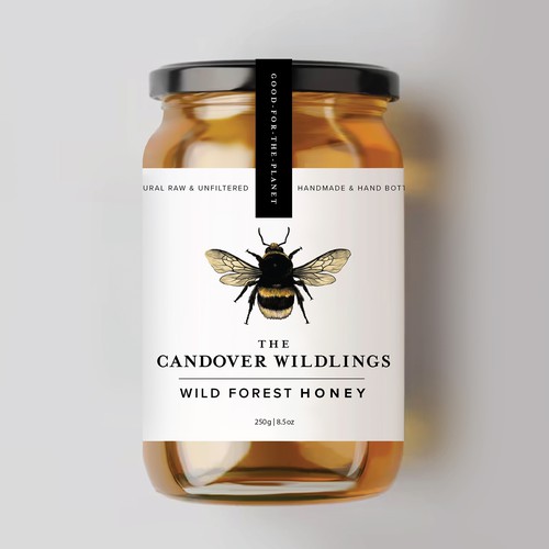 The Bees Need You! Wild Forest Honey Label Design. Design by Osolindu