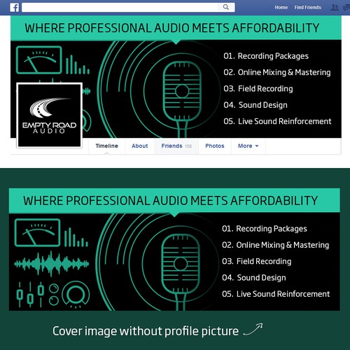 Designs Sleek, Modern, and Fun Facebook cover for recording studio