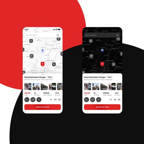 Tesla App to localise charging point on a map Design by Uzeir Mansuri