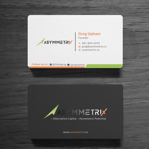Design a cool, edgey but sophisticated business card for an alternative investment firm. Design von Roni_