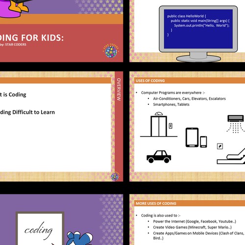 Create a KIDFRIENDLY powerpoint presentation for our Coding course