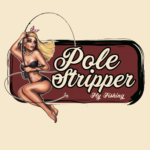 Create a fun, retro logo of a pin-up girl with a fly fishing rod