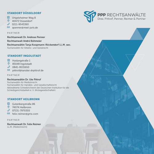 Gewinner des Wettbewerbs „Erstellen Sie ein qualitativ hochwertiges Prospekt für eine Kanzlei im Bereich Gesundheitsrecht“ in der Kategorie Postkarten, Flyer & Printdesign